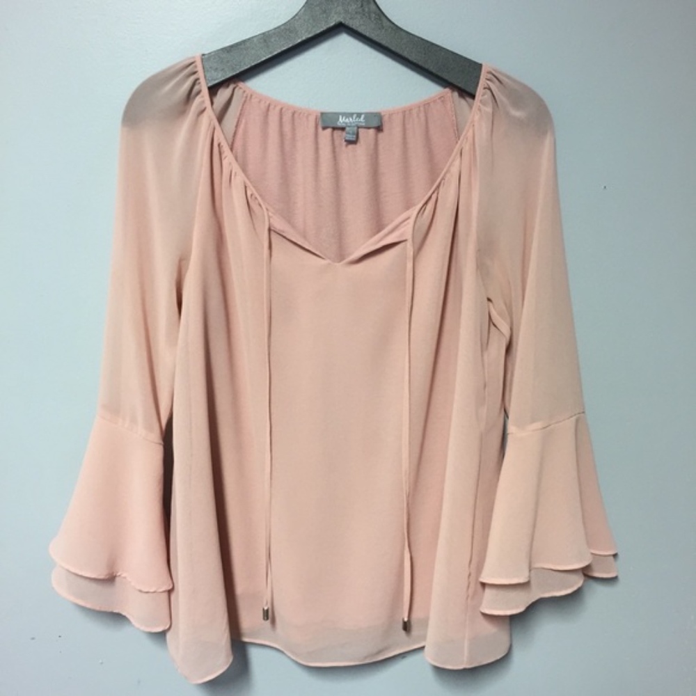 Blush Pink Blouse with Bell Sleeves
